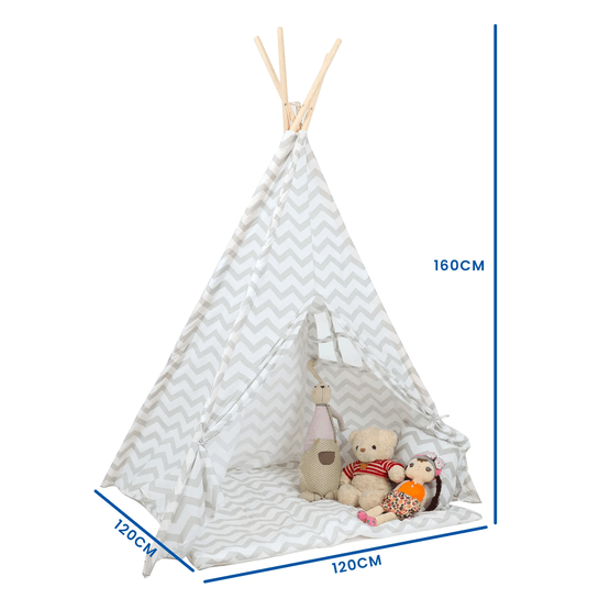 Tipi Telt - Legetelt Med Gulvmåtte Og Puder - Grå - Zigzag