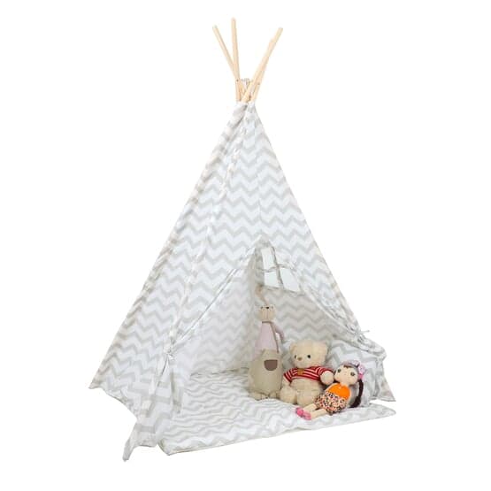 Tipi Telt - Legetelt Med Gulvmåtte Og Puder - Grå - Zigzag