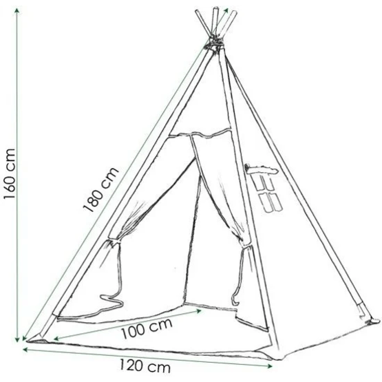 Wigwam Tipi-Lektält - 4 Delar 100% Bomull Svart/Vit