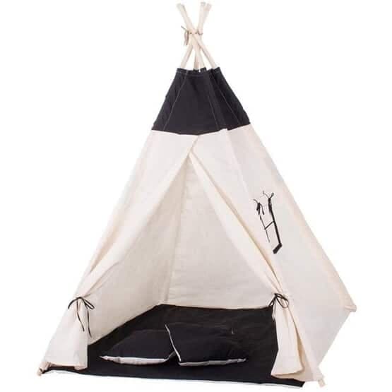 Wigwam Tipi Legetelt - 4 stykker 100% bomuld sort/hvid