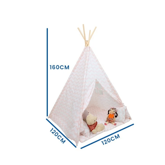 Tipi Telt - Legetelt Med Gulvmåtte Og Puder - Pink - Zigzag