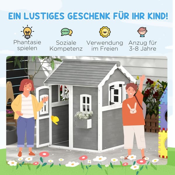 Rootz Children’s Playhouse - Kids Playhouse - Wood Play Hut - Kreativitet og sjov - 104,5 cm x 110 cm x 137 cm