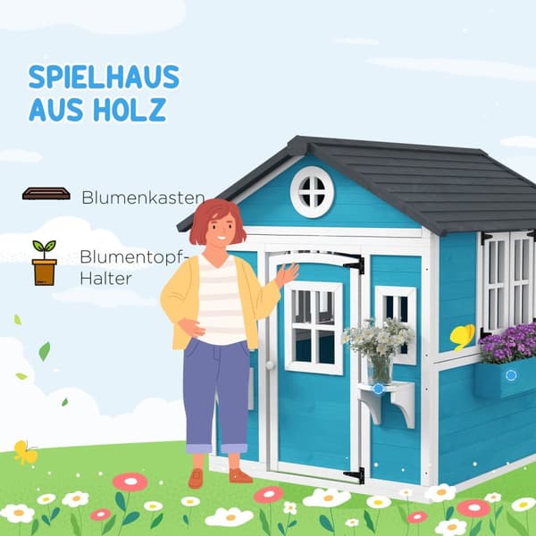 Rootz Children's Wood Playhouse - Outdoor Garden Playhouse - Kids Playhouse - Safe & Fun - 114 x 126,4 x 135 cm