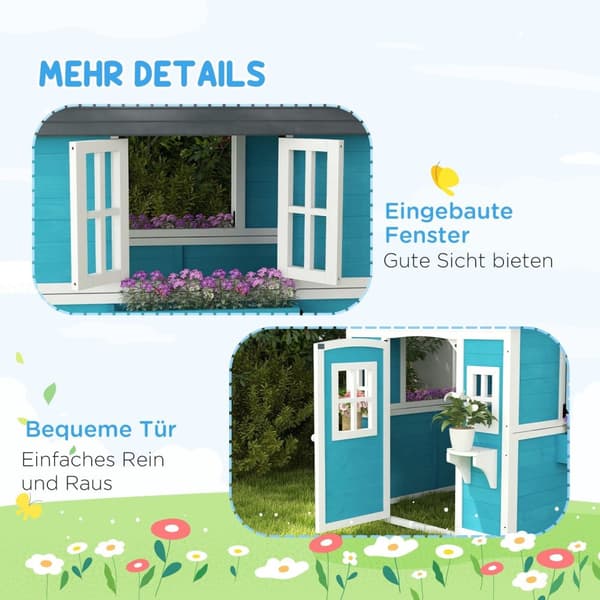 Rootz Children's Wood Playhouse - Outdoor Garden Playhouse - Kids Playhouse - Safe & Fun - 114 x 126,4 x 135 cm