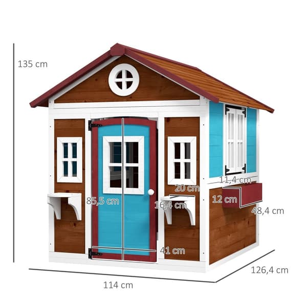 Rootzin lasten puinen leikkimökki - ulkona puutarhaplay House - Kids Play Hut - Safe & Weatherproof - 114 cm x 126,4 cm x 135 cm