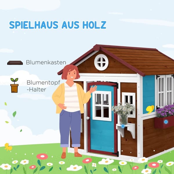 Rootzin lasten puinen leikkimökki - ulkona puutarhaplay House - Kids Play Hut - Safe & Weatherproof - 114 cm x 126,4 cm x 135 cm