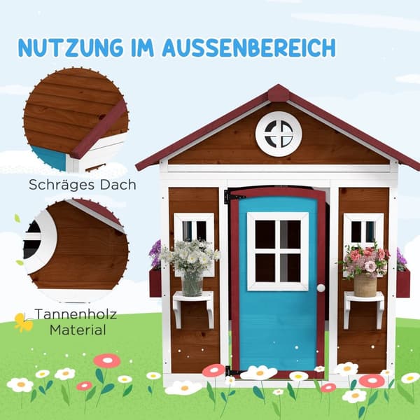 Rootzin lasten puinen leikkimökki - ulkona puutarhaplay House - Kids Play Hut - Safe & Weatherproof - 114 cm x 126,4 cm x 135 cm
