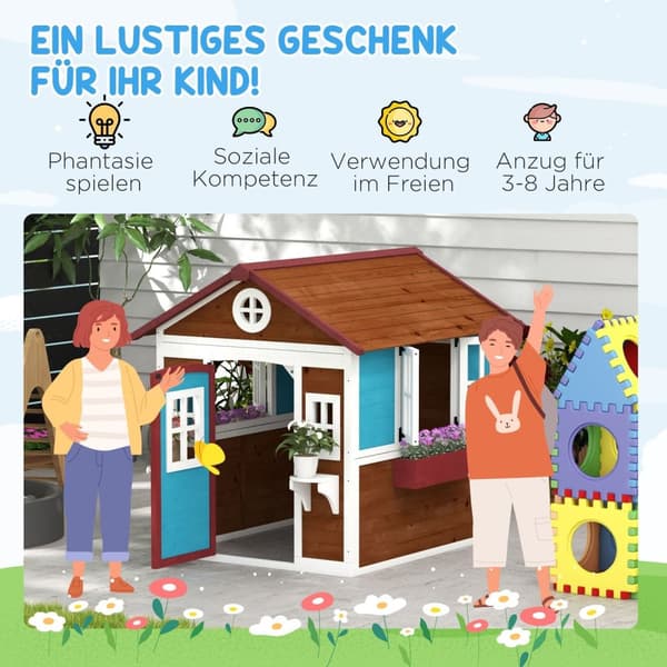 Rootzin lasten puinen leikkimökki - ulkona puutarhaplay House - Kids Play Hut - Safe & Weatherproof - 114 cm x 126,4 cm x 135 cm