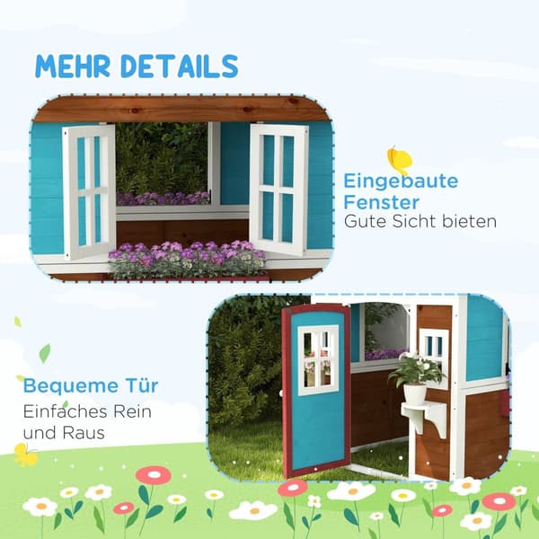 Rootzin lasten puinen leikkimökki - ulkona puutarhaplay House - Kids Play Hut - Safe & Weatherproof - 114 cm x 126,4 cm x 135 cm
