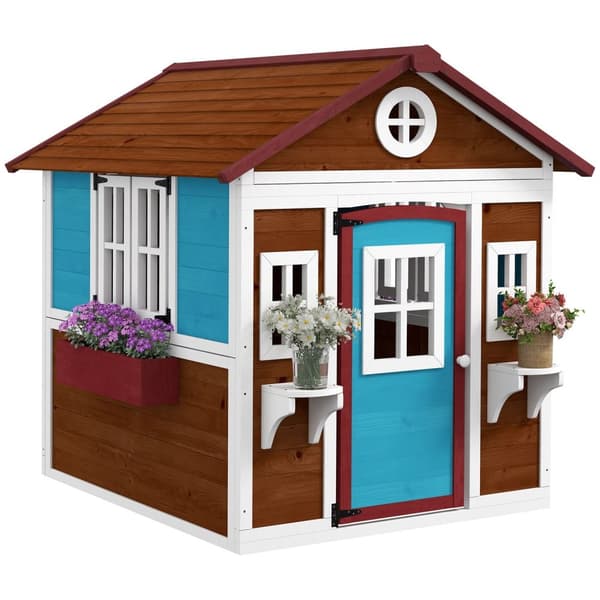 Rootzin lasten puinen leikkimökki - ulkona puutarhaplay House - Kids Play Hut - Safe & Weatherproof - 114 cm x 126,4 cm x 135 cm