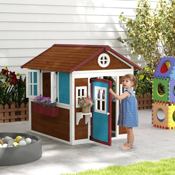 Rootzin lasten puinen leikkimökki - ulkona puutarhaplay House - Kids Play Hut - Safe & Weatherproof - 114 cm x 126,4 cm x 135 cm