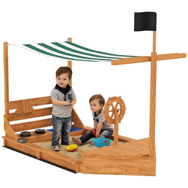 Rootz Sandpit med Sunroof Pirate Ship - Children's Kitchen Set - Wood Playhouse - UV Protection - 180 x 103 x 144,5 cm