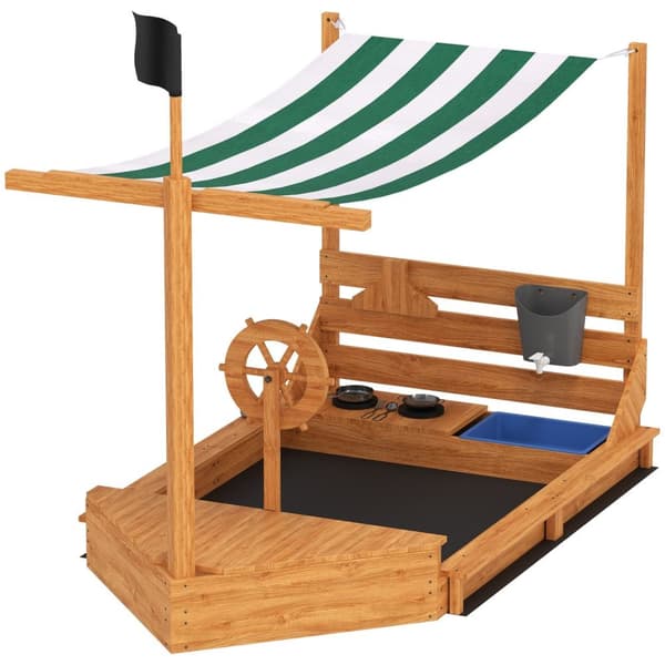 Rootz Sandpit med Sunroof Pirate Ship - Children's Kitchen Set - Wood Playhouse - UV Protection - 180 x 103 x 144,5 cm