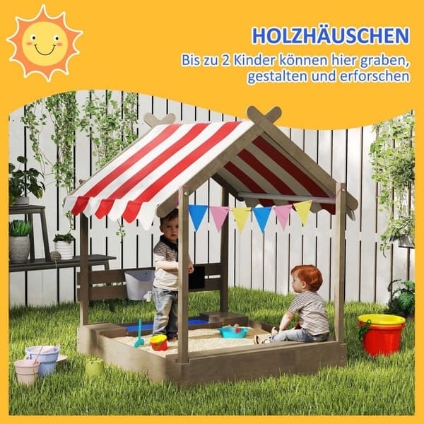 Rootz Sandpit med Sun Protection - Kids Playhouse - Outdoor Sandbox - Weatherproof & Spacious - 124x116x146 CM - Fir Wood