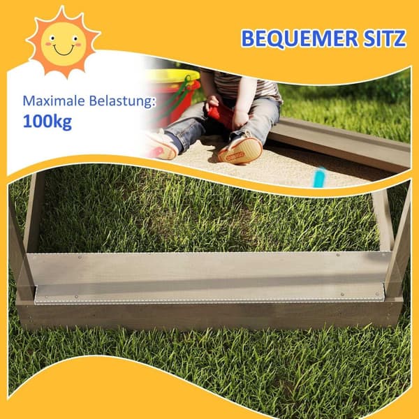 Rootz Sandpit med Sun Protection - Kids Playhouse - Outdoor Sandbox - Weatherproof & Spacious - 124x116x146 CM - Fir Wood