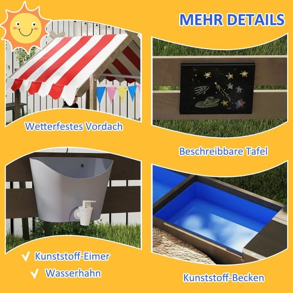 Rootz Sandpit med Sun Protection - Kids Playhouse - Outdoor Sandbox - Weatherproof & Spacious - 124x116x146 CM - Fir Wood