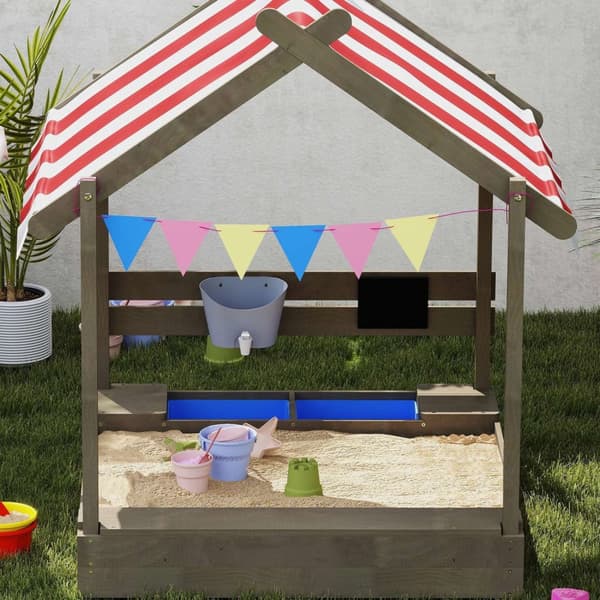 Rootz Sandpit med Sun Protection - Kids Playhouse - Outdoor Sandbox - Weatherproof & Spacious - 124x116x146 CM - Fir Wood