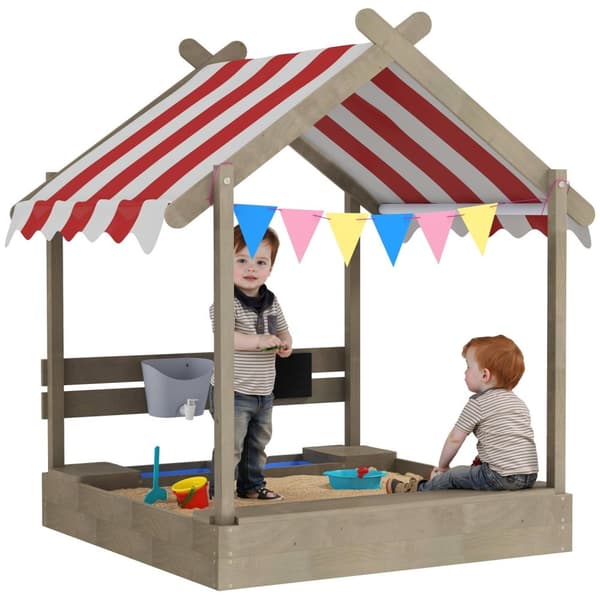 Rootz Sandpit med Sun Protection - Kids Playhouse - Outdoor Sandbox - Weatherproof & Spacious - 124x116x146 CM - Fir Wood