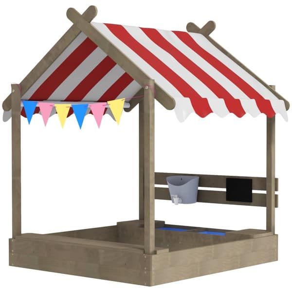 Rootz Sandpit med Sun Protection - Kids Playhouse - Outdoor Sandbox - Weatherproof & Spacious - 124x116x146 CM - Fir Wood