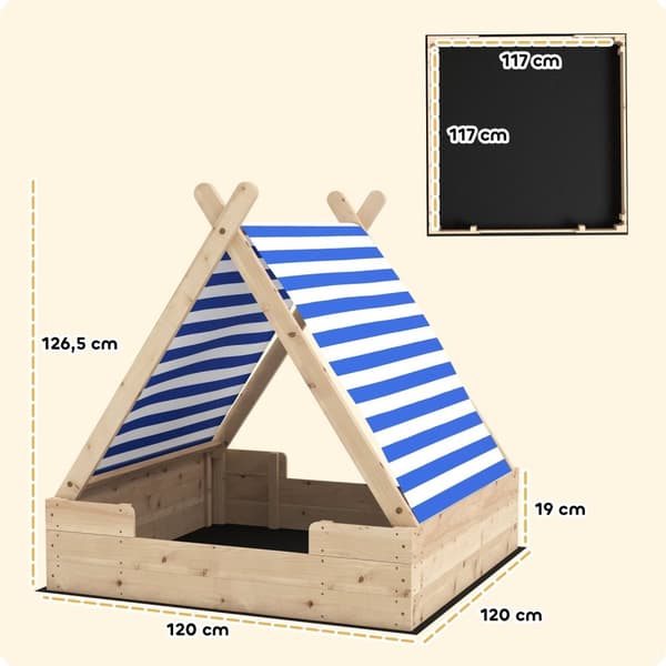 Juuren hiekkalaatikko lapsille - SandPit - leikkialue - Säänkestävä telttakatto - Kestävä päivittäinen käyttö - 120 x 120 x 126,5 cm