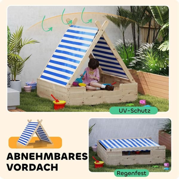 Juuren hiekkalaatikko lapsille - SandPit - leikkialue - Säänkestävä telttakatto - Kestävä päivittäinen käyttö - 120 x 120 x 126,5 cm