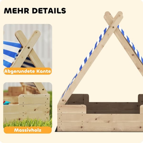 Juuren hiekkalaatikko lapsille - SandPit - leikkialue - Säänkestävä telttakatto - Kestävä päivittäinen käyttö - 120 x 120 x 126,5 cm