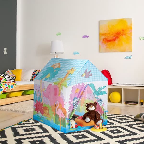 Relaxdays Jungle Lektält för barn, Safari barntält, Djur, Färgglatt 3 år Tyg HxBxD: 102 x 72 x 95 cm, Färgad