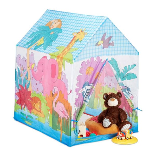 Relaxdays Jungle Lektält för barn, Safari barntält, Djur, Färgglatt 3 år Tyg HxBxD: 102 x 72 x 95 cm, Färgad