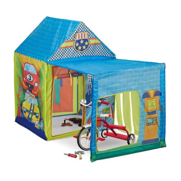 Relaxdays Tält för barn i form av garage, H x L x P: 109 x 146 x 75 cm, inomhus och utomhus, flerfärgad