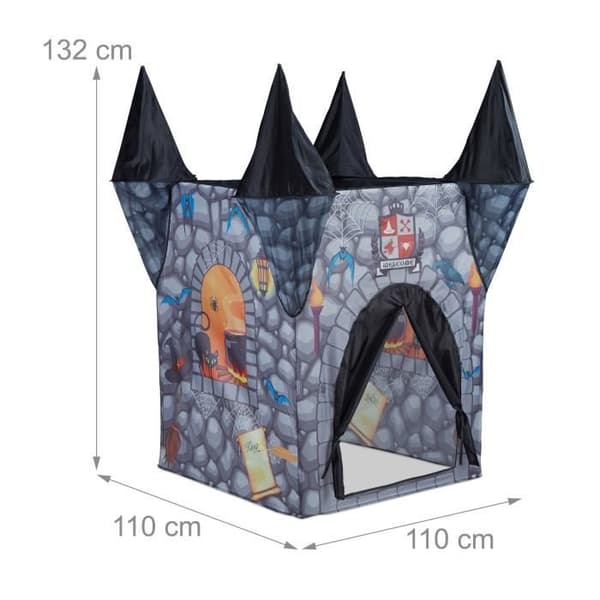 Relaxdays Spöktält för barn, hopfällbart slott, 3 år, HxlxB: 132 x 110 x 110 cm, grå