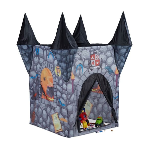 Relaxdays Spöktält för barn, hopfällbart slott, 3 år, HxlxB: 132 x 110 x 110 cm, grå