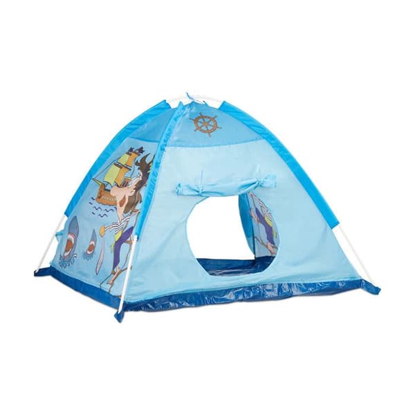 Relaxdays barntält inomhus pojke flicka lektält utomhus pirat pop-up 3 år gammal HxBxD:90 x 118 x 115 cm, blå