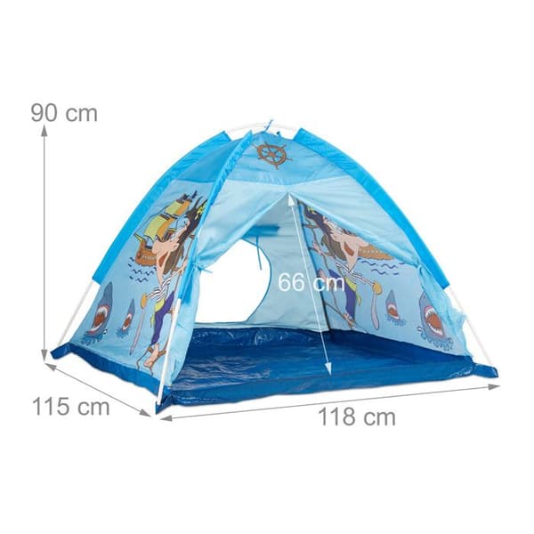 Relaxdays barntält inomhus pojke flicka lektält utomhus pirat pop-up 3 år gammal HxBxD:90 x 118 x 115 cm, blå