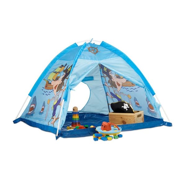 Relaxdays barntält inomhus pojke flicka lektält utomhus pirat pop-up 3 år gammal HxBxD:90 x 118 x 115 cm, blå