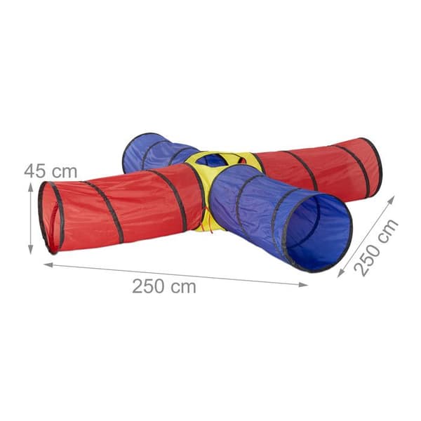 Relaxdays Tunnel Lektält XXL 3-delat set Barntunnel Crawling Caterpillar Pop Up Utomhus inomhus, färgglad
