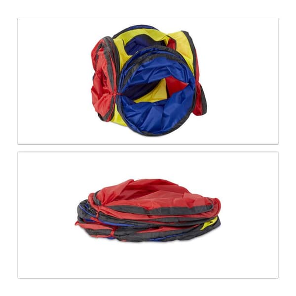 Relaxdays Tunnel Lektält XXL 3-delat set Barntunnel Crawling Caterpillar Pop Up Utomhus inomhus, färgglad