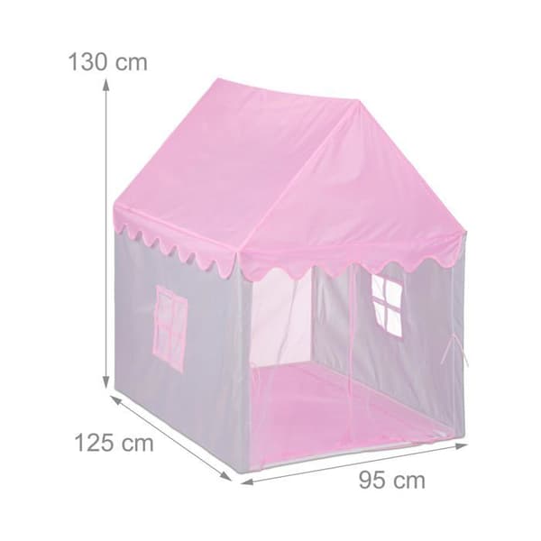 Relaxdays - 10049136 - Tält för Barn, med Stor ingång, H x B x D: 130 x 95 x 125 cm, Stor ingång, Rosa och Grå