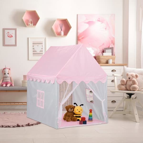 Relaxdays - 10049136 - Tält för Barn, med Stor ingång, H x B x D: 130 x 95 x 125 cm, Stor ingång, Rosa och Grå