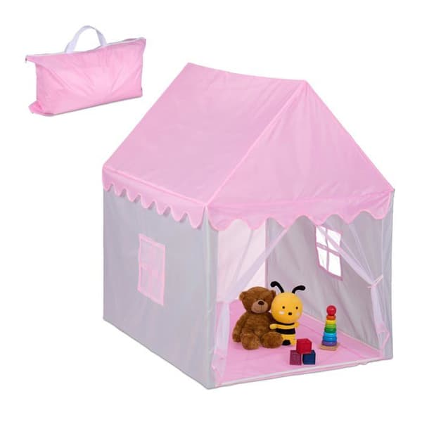 Relaxdays - 10049136 - Tält för Barn, med Stor ingång, H x B x D: 130 x 95 x 125 cm, Stor ingång, Rosa och Grå