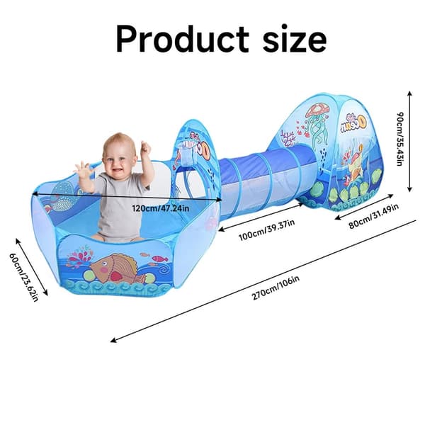 3 i 1 Baby Playpen, Kompakt og Bærbar, Ikke-Toksiske Materialer,Blå