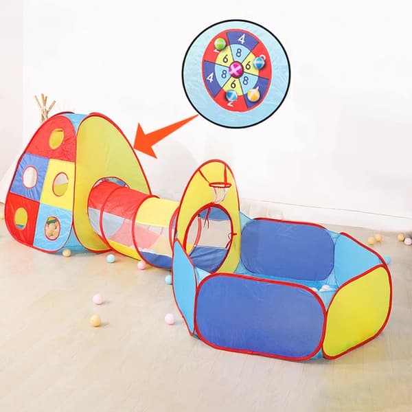 Børnetelt, foldbart design, polyester tunnel, med 5 legetøjsbolde