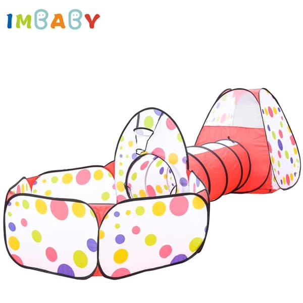 Børnetelt, foldbart design, polyester tunnel, Sort Prik