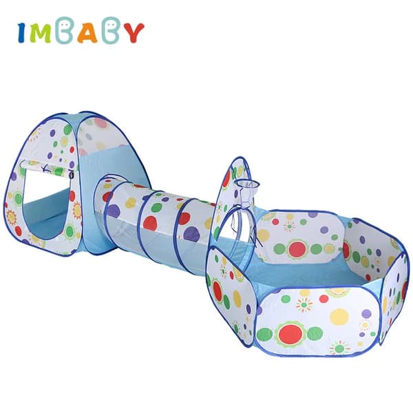 Børnetelt, foldbart design, polyester tunnel, Lyseblå prik