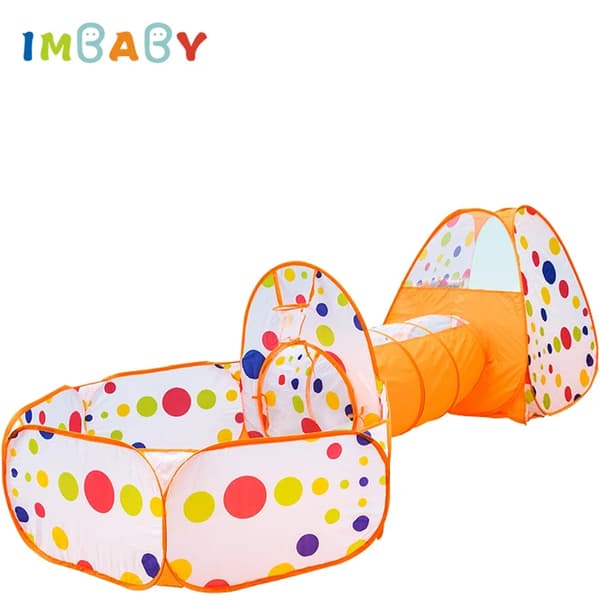 Børnetelt, foldbart design, polyester tunnel, Gul prik