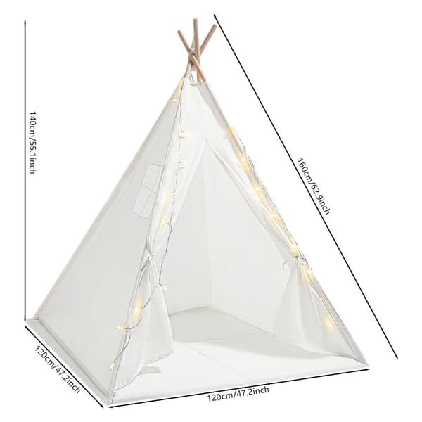 Børns Teepee Telt, Polstret Måtte, LED Lys, Moderne Design,HVID