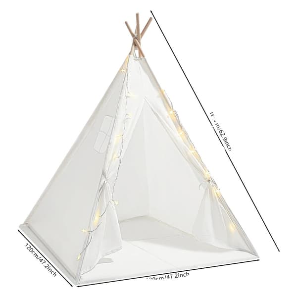 Børns Teepee Telt, Polstret Måtte, LED Lys, Moderne Design,HVID