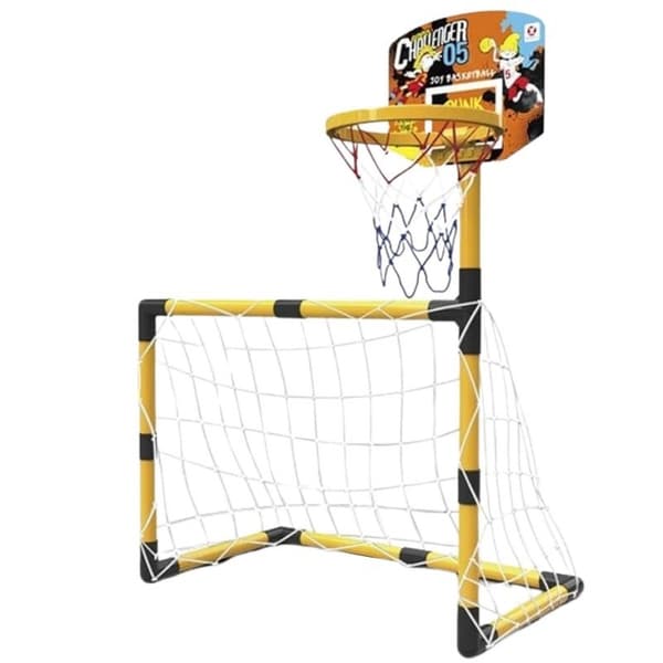 2-i-1 basketballsæt med fodboldmål + bolde og Lumarko-pumpe!