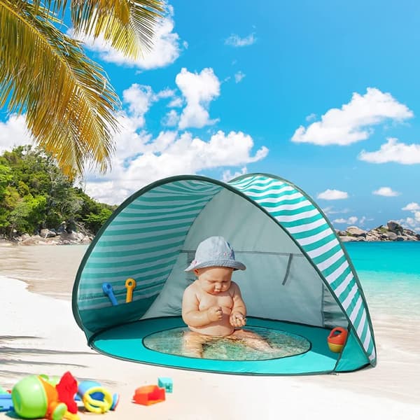 Lollanda Pop-up Babytelt/Strandtelt/Læhegn, UV-beskyttende, med minipool, åndbar, letvægts, til strand og have