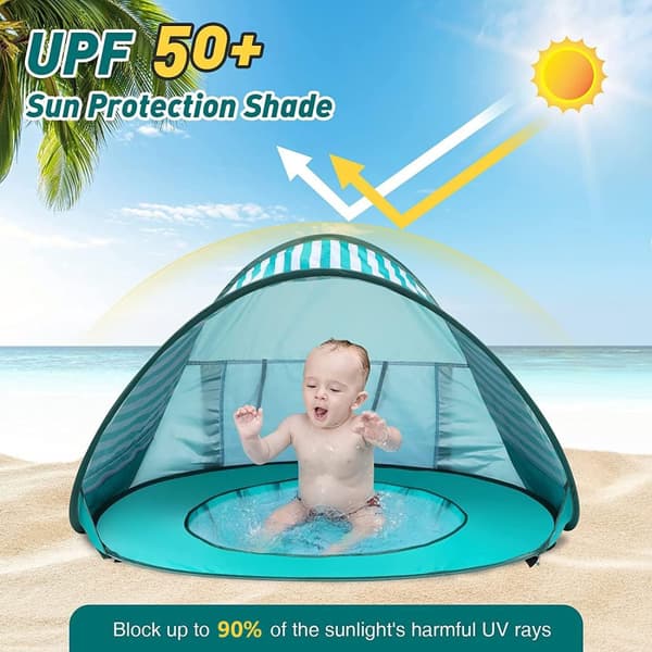 Lollanda Pop-up Babytelt/Strandtelt/Læhegn, UV-beskyttende, med minipool, åndbar, letvægts, til strand og have