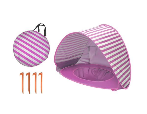 Lollanda Pop-up Babytelt/Strandtelt/Læhegn, UV-beskyttende, med minipool, åndbar, letvægts, til strand og have Pink